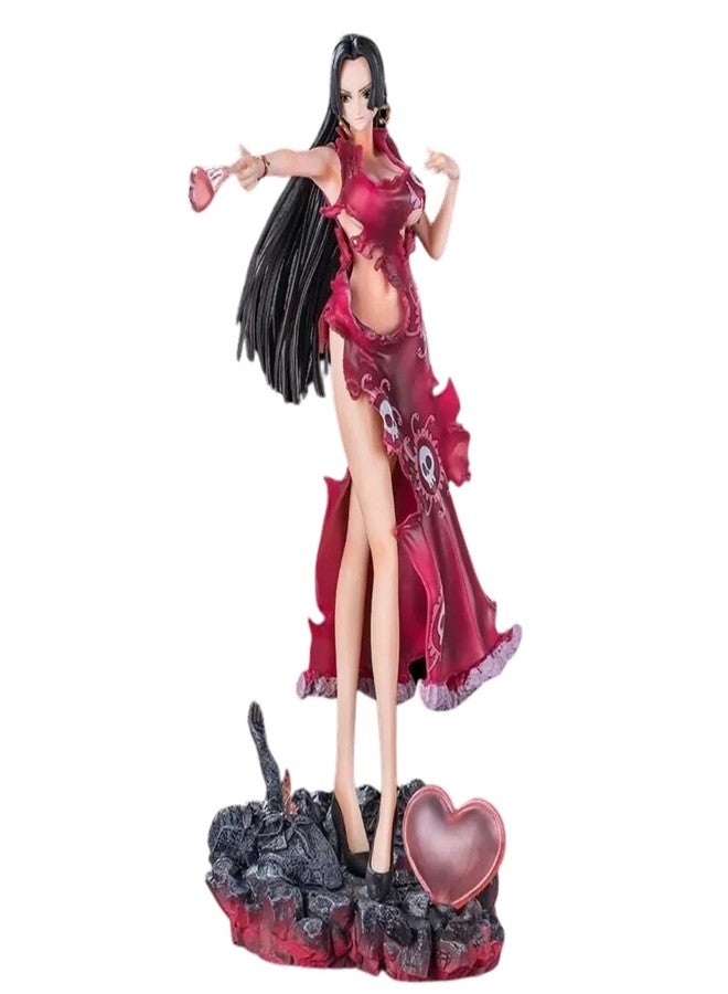 Realmkart Boa Hancock Action Figure 30Cm With Lights Collectible One Piece Anime Action Figure Replica With Heart Base,for One Piece Anime Fans Snake Princess Boa Hancock PVC & Resin,Pinkish Red - Image 1
